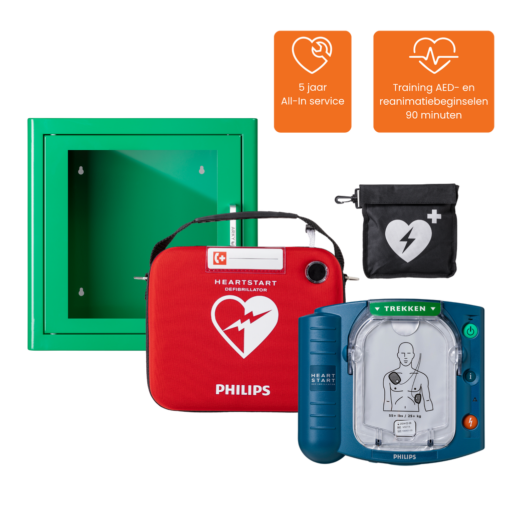 Philips HS1 AED-pakket voor binnen incl. binnenkast, 5 jaar service & training