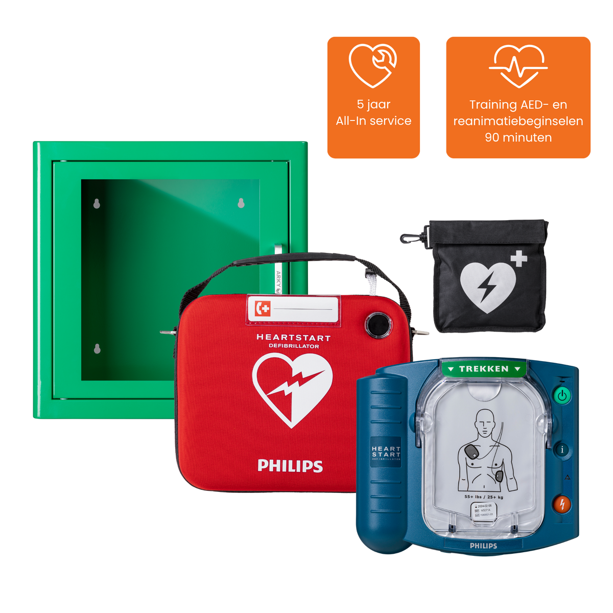 Philips HS1 AED-pakket voor binnen incl. binnenkast, 5 jaar service & training